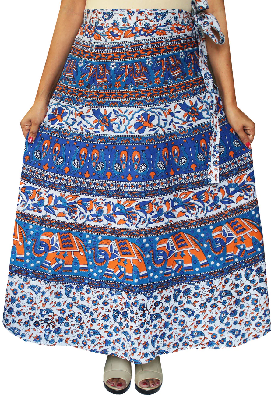 India Skirt Women's Long Cotton Wrap Around (Blue, One Size) - Image 2