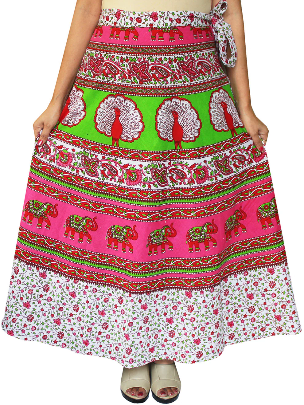 India Skirt Women's Long Cotton Wrap Around (Pink, One Size) - Image 2