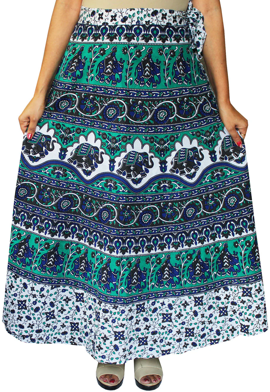 India Skirt Women's Long Cotton Wrap Around (Green, One Size) - Image 2