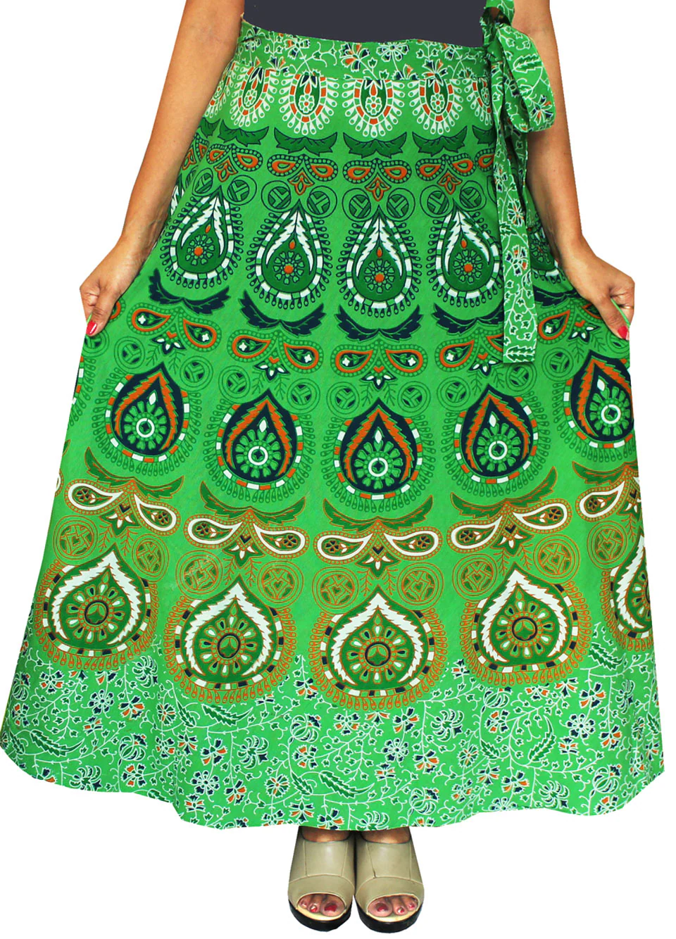 India Skirt Women's Long Cotton Wrap Around (Green, One Size) - Image 2