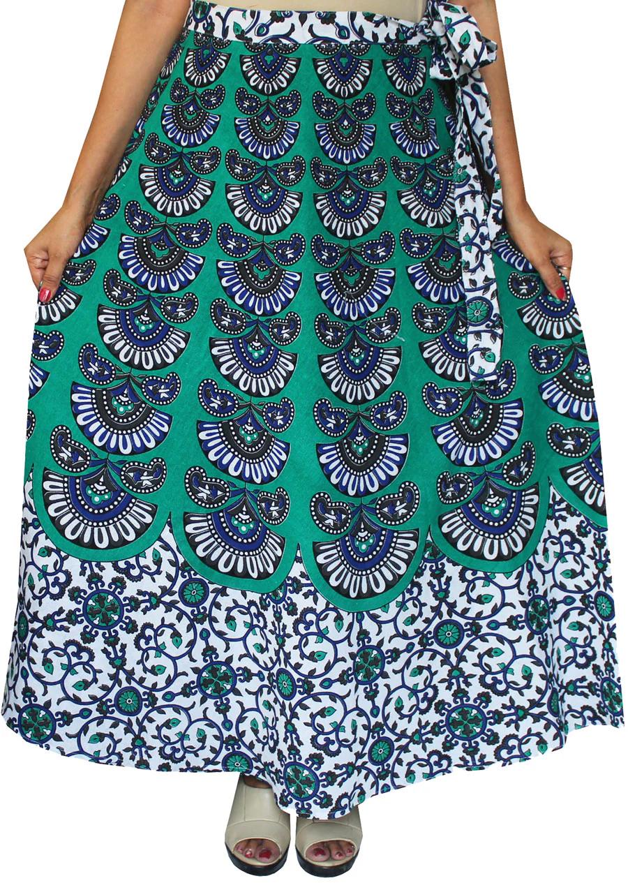 India Skirt Women's Long Cotton Wrap Around (Green, One Size) - Image 2