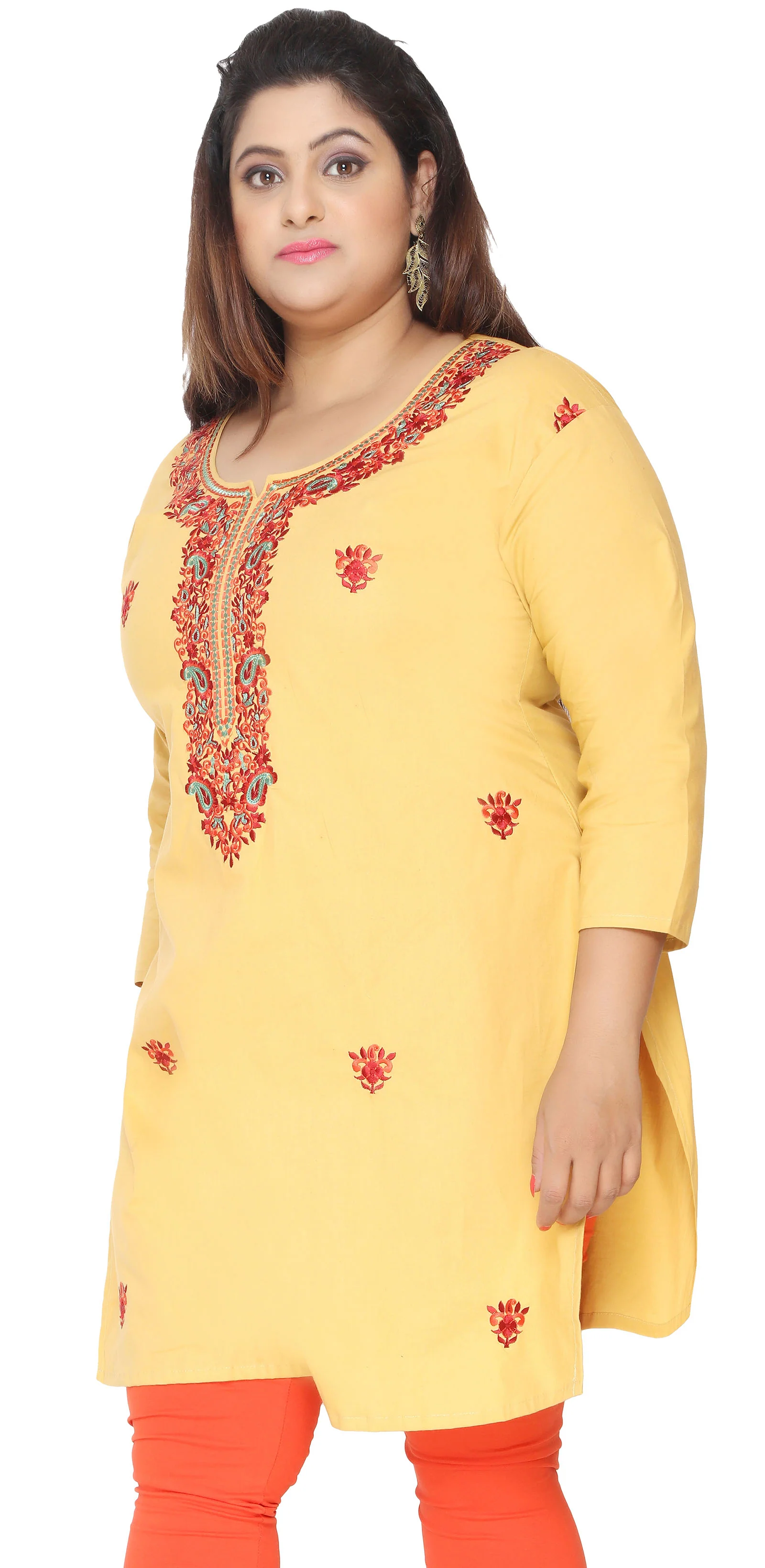 India Tunic Cotton Long Top Kurti Womens Plus Size Clothes (Yellow) - Image 2