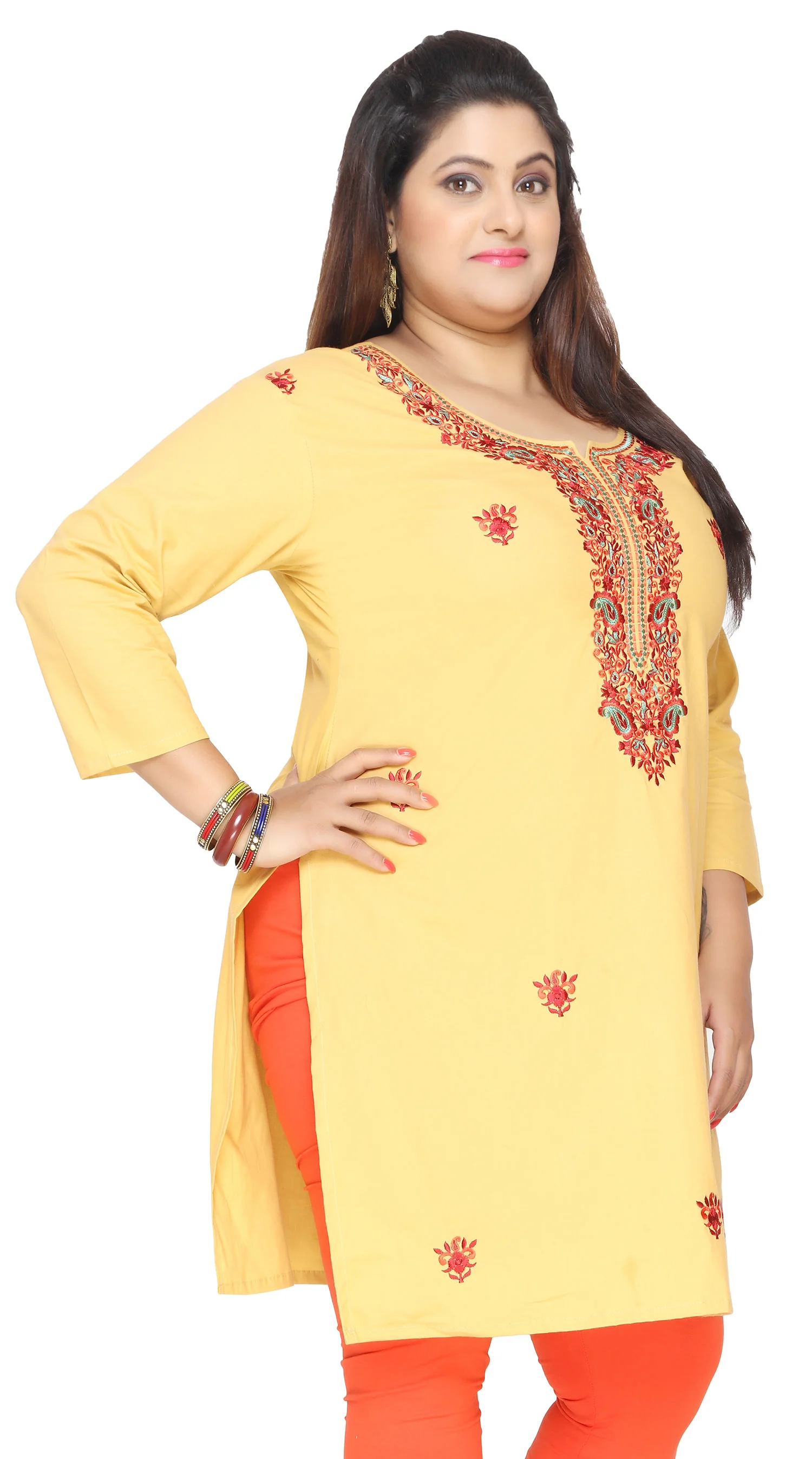 India Tunic Cotton Long Top Kurti Womens Plus Size Clothes (Yellow) - Image 3