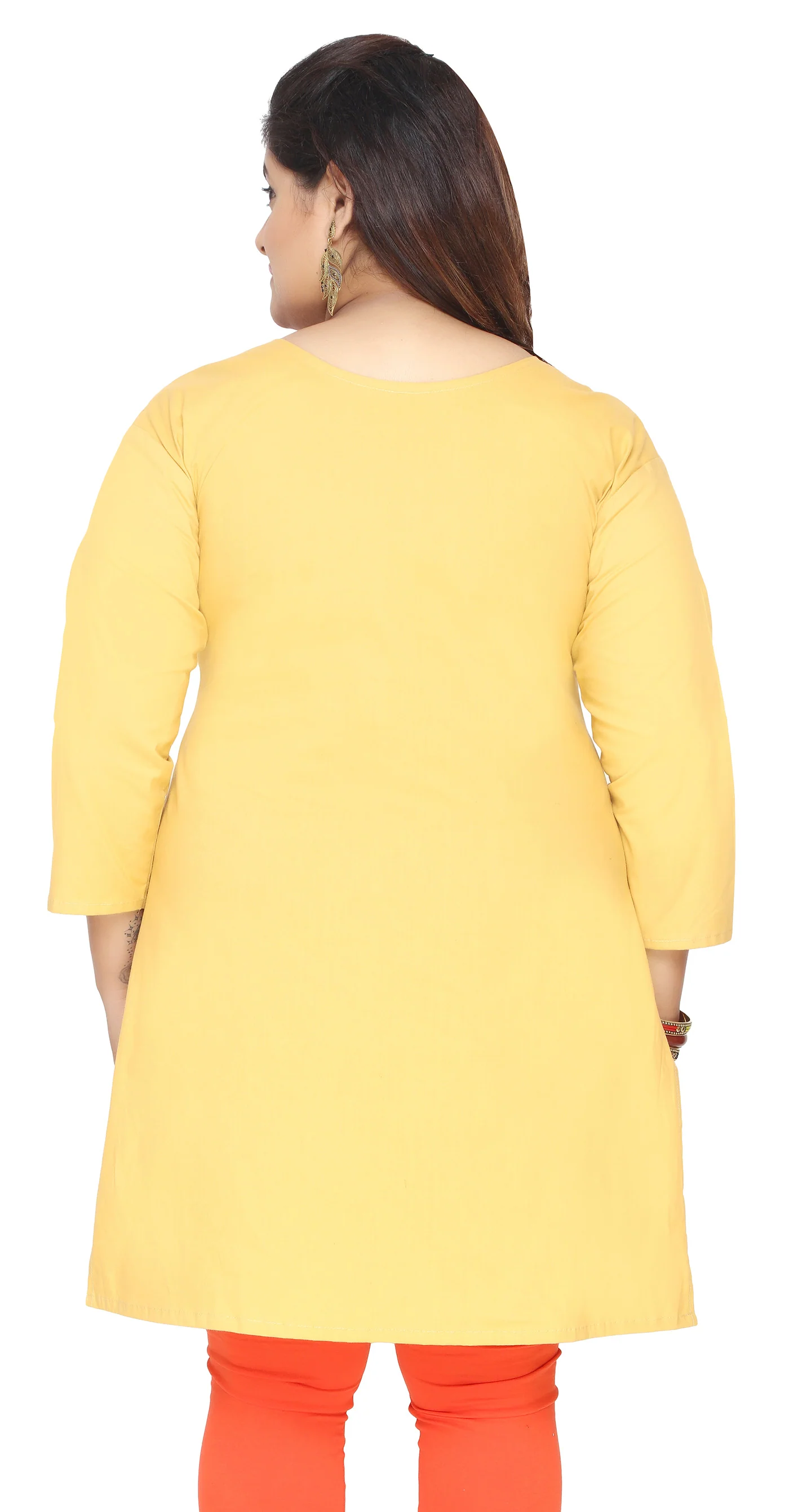 India Tunic Cotton Long Top Kurti Womens Plus Size Clothes (Yellow) - Image 4