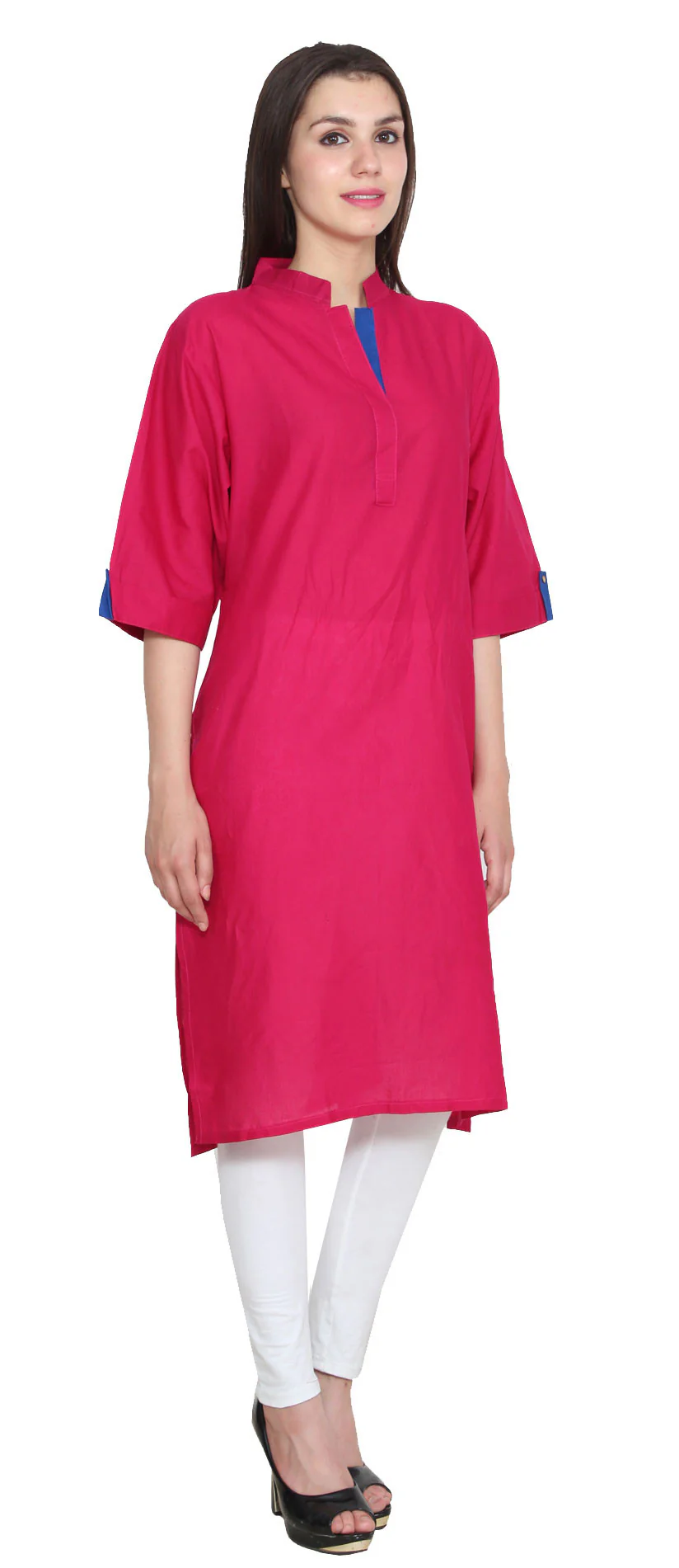 India Tunic Cotton Top Long Kurti Womens Indian Clothing (Pink) - Image 2