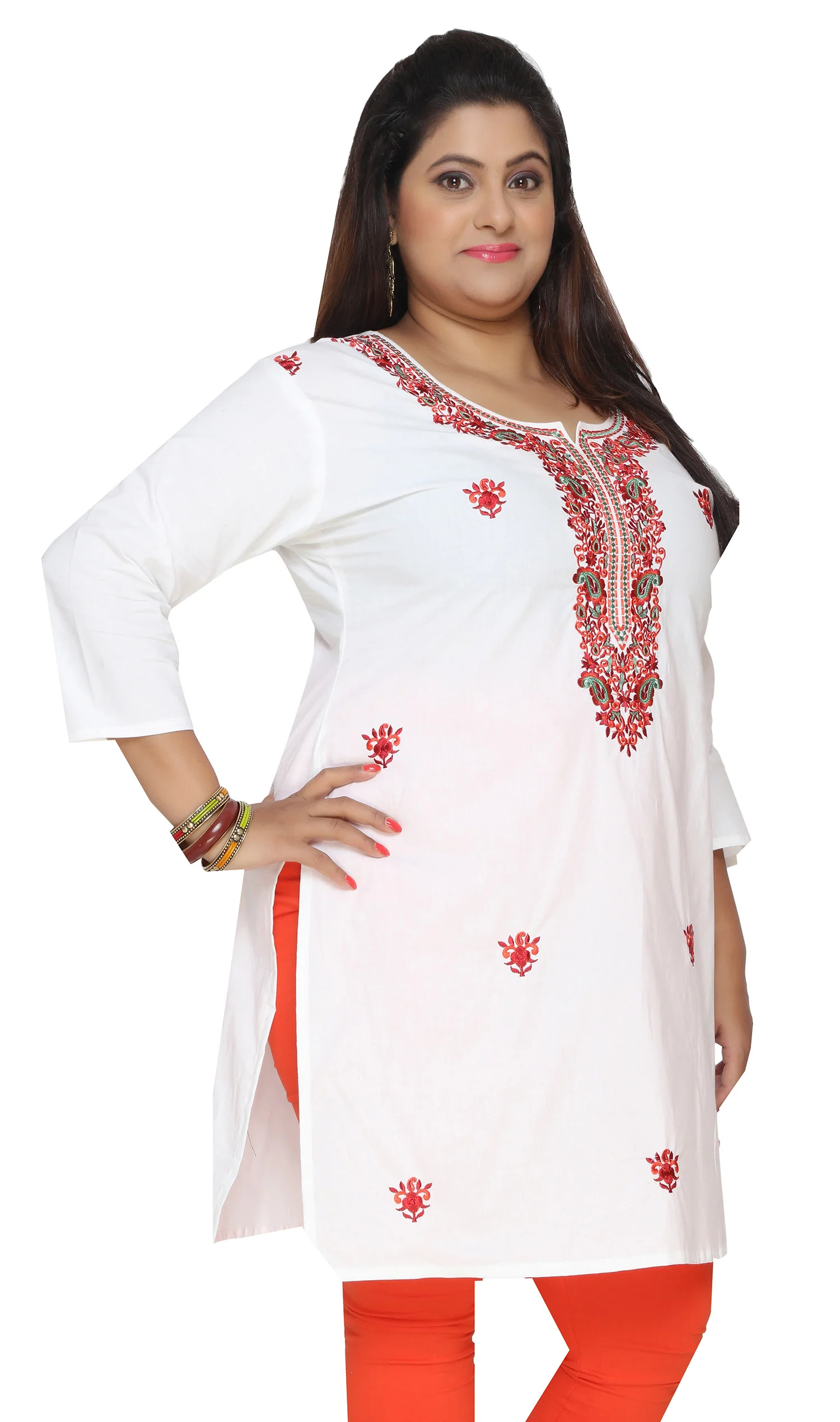 India Tunic Long Top Cotton Kurti Womens Plus Size Indian Clothes (Off-White) - Image 2