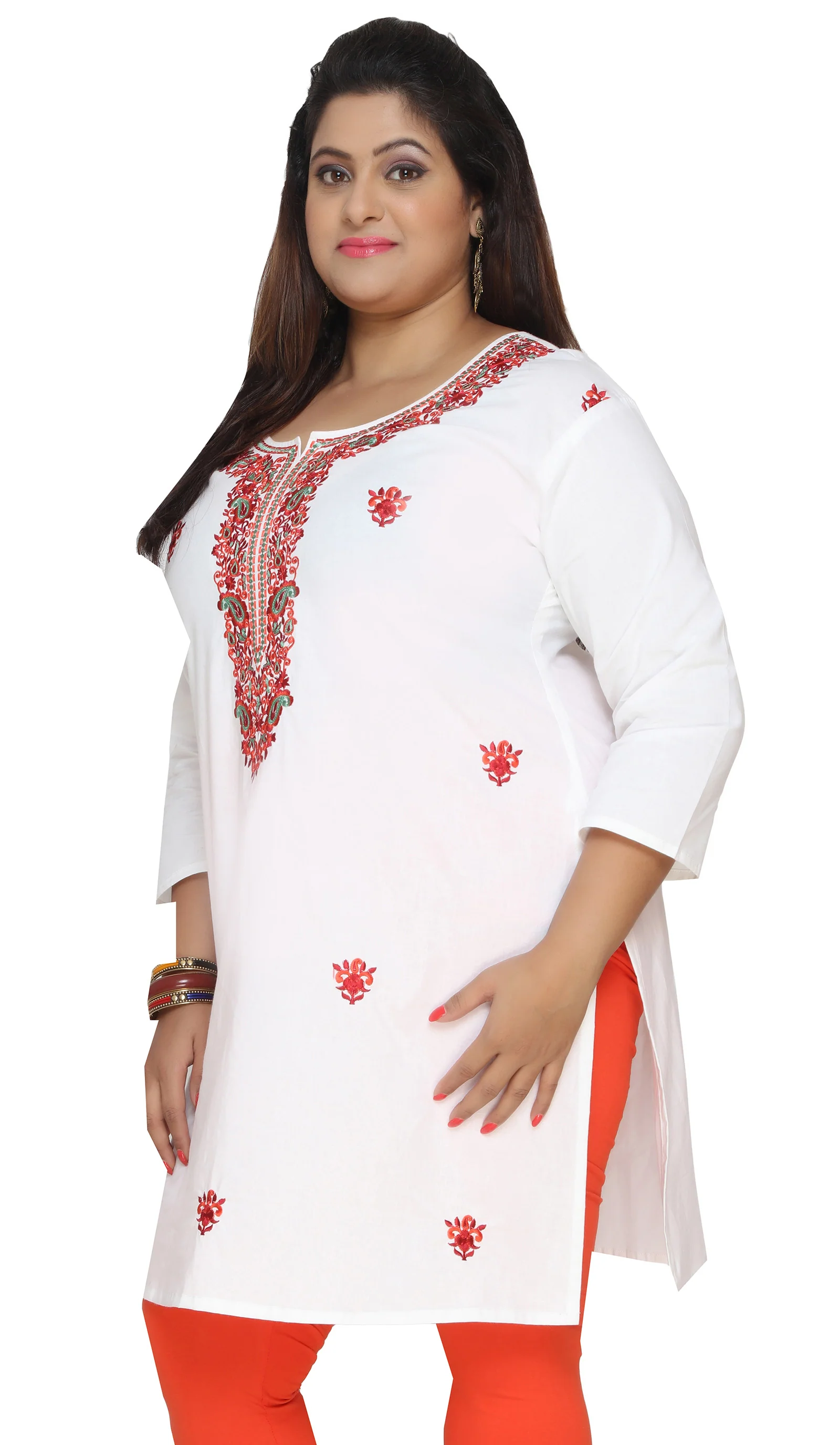 India Tunic Long Top Cotton Kurti Womens Plus Size Indian Clothes (Off-White) - Image 3