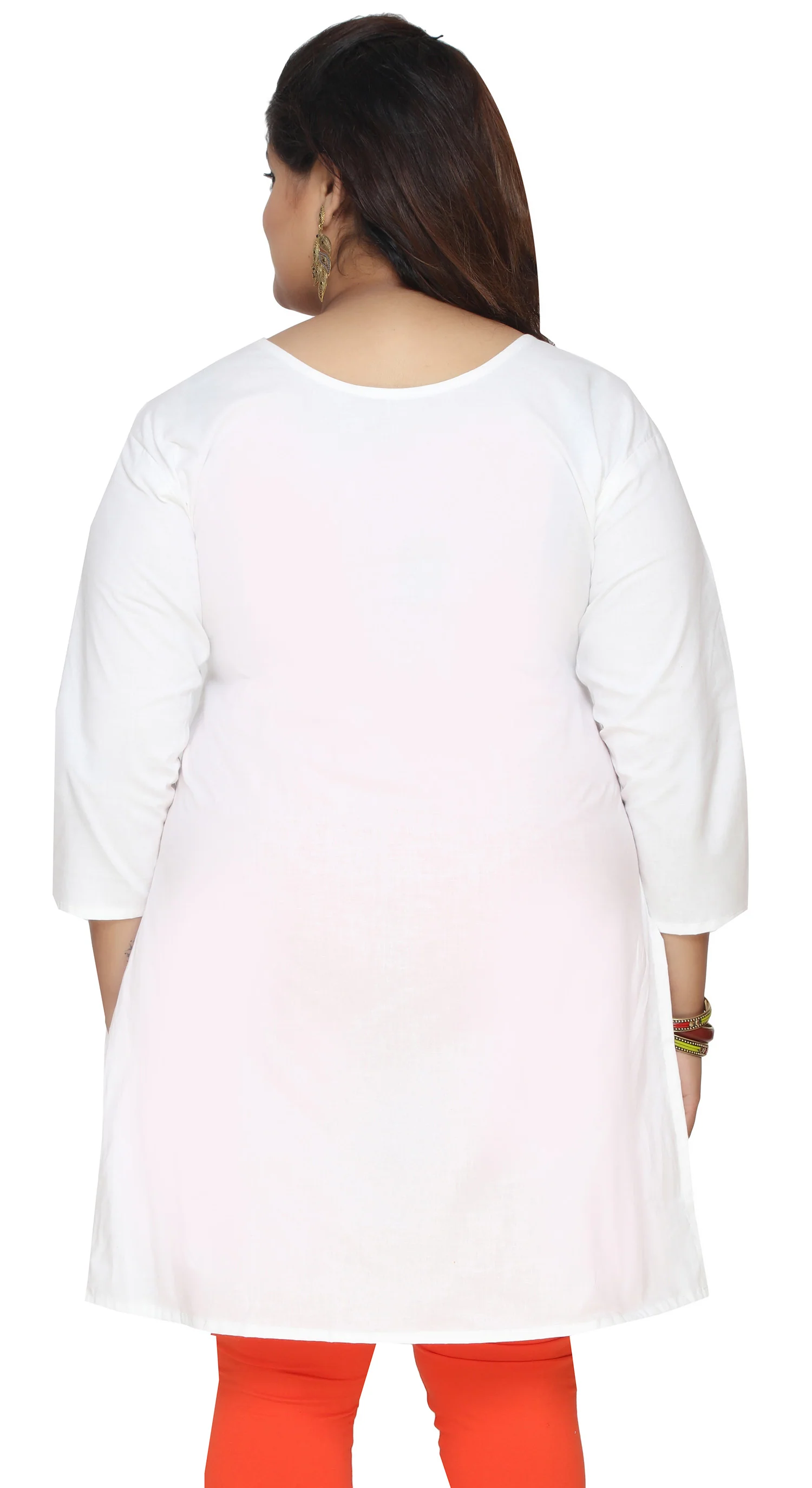 India Tunic Long Top Cotton Kurti Womens Plus Size Indian Clothes (Off-White) - Image 4