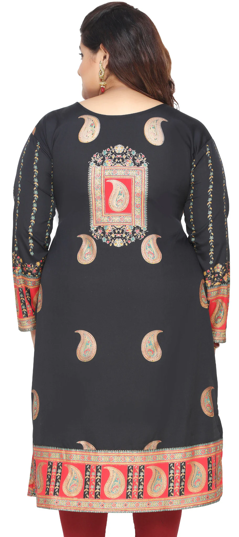 India Tunic Long Top Kurti Womens Plus Size Clothes (Black) - Image 3