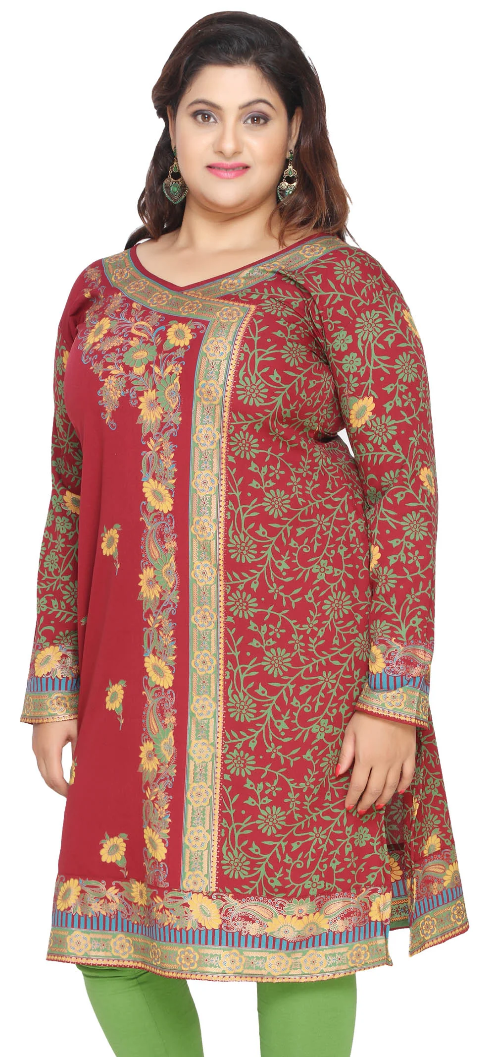 India Tunic Long Top Kurti Womens Plus Size Clothes (Red) - Image 3