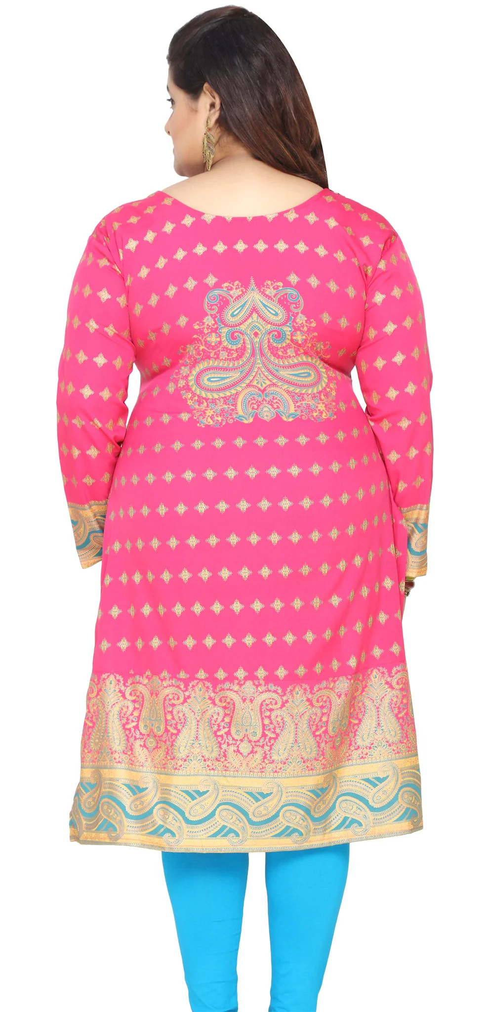 India Tunic Long Top Kurti Womens Plus Size Indian Clothes (Pink) - Image 3