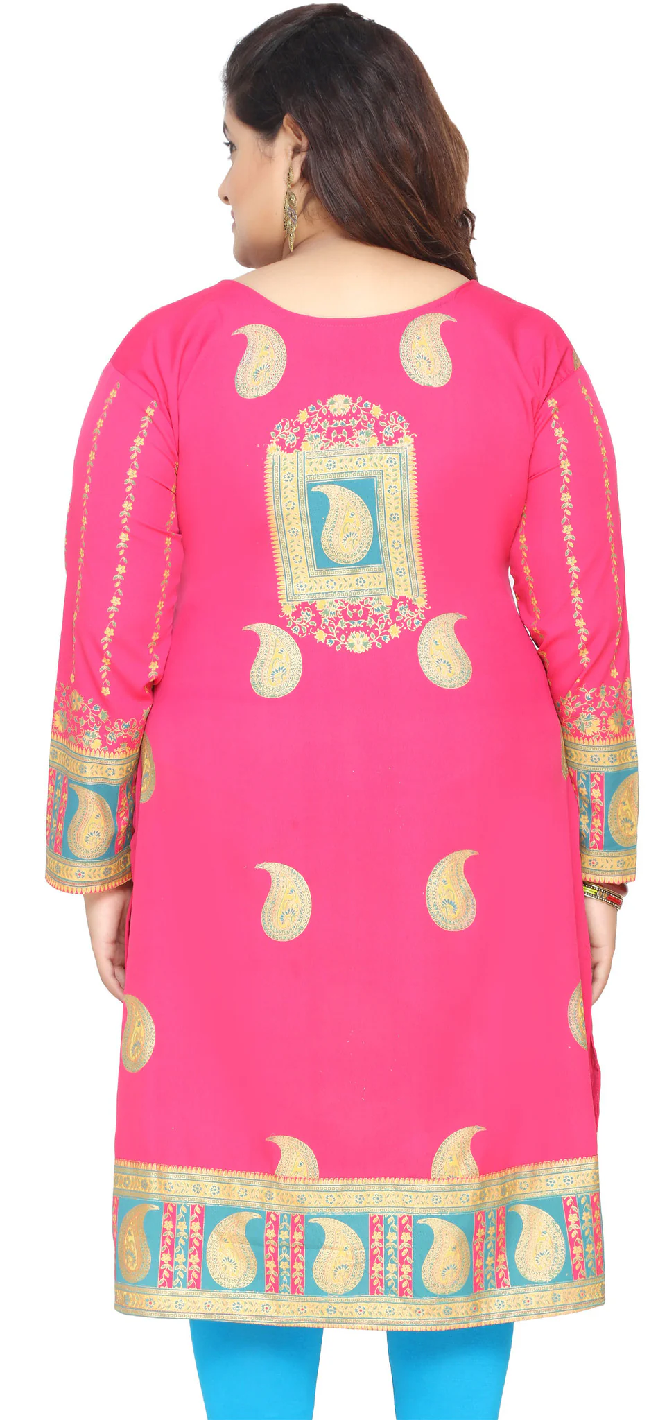 India Tunic Long Top Kurti Womens Plus Size Indian Clothes (Pink) - Image 3