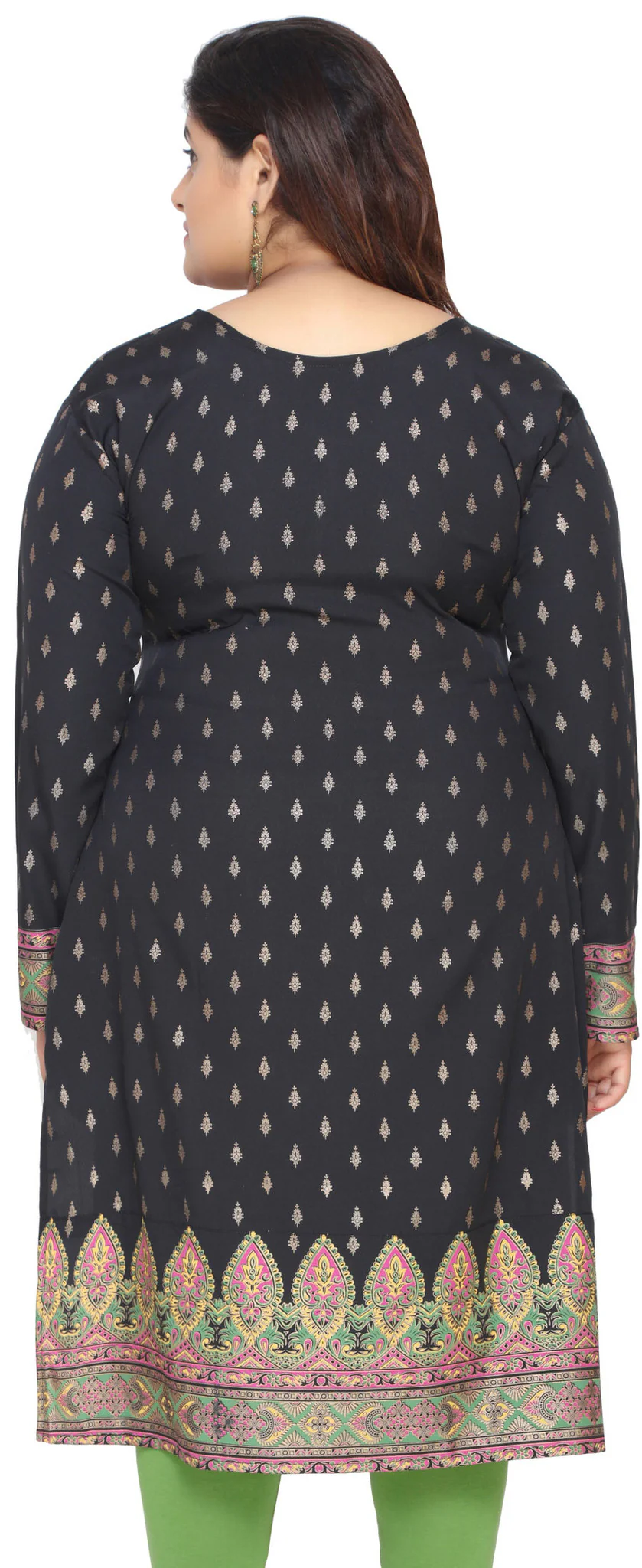 India Tunic Long Top Kurti Womens Plus Size Indian Clothes (Black) - Image 2