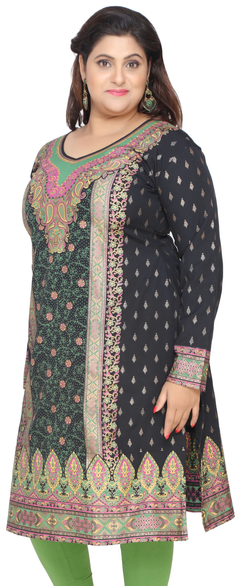 India Tunic Long Top Kurti Womens Plus Size Indian Clothes (Black) - Image 3