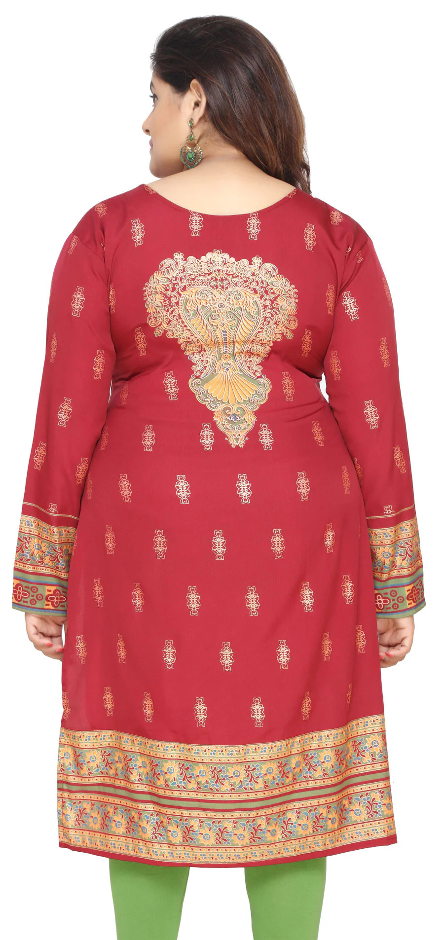 India Tunic Long Top Kurti Womens Plus Size Indian Clothes (Red) - Image 2