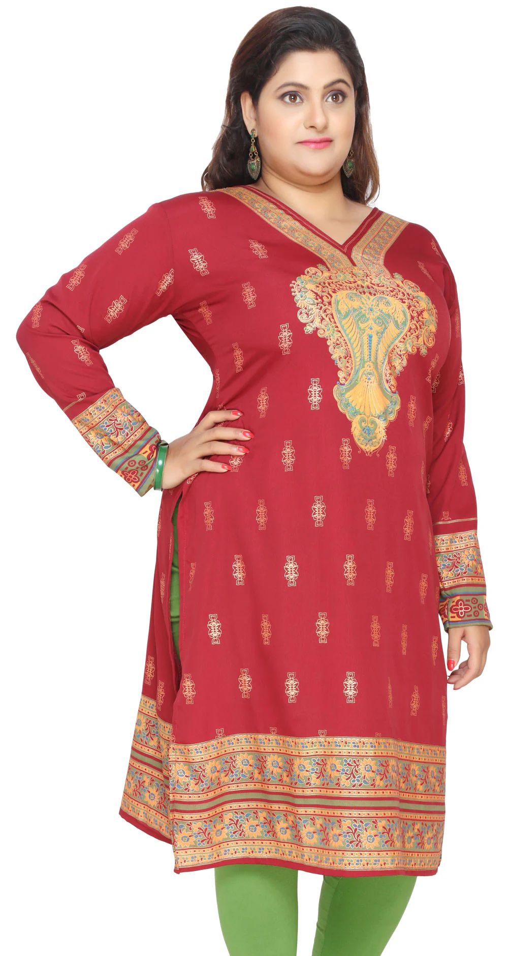 India Tunic Long Top Kurti Womens Plus Size Indian Clothes (Red) - Image 3
