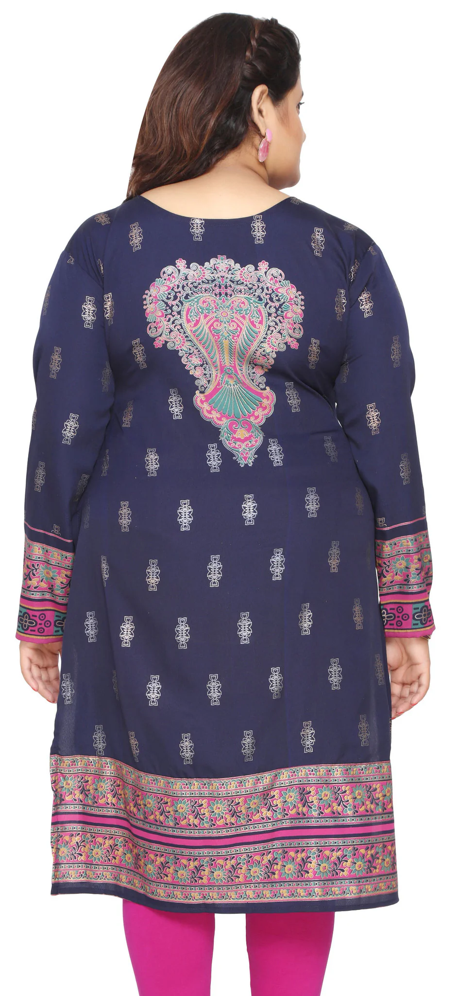 India Tunic Long Top Kurti Womens Plus Size Indian Clothes (Blue) - Image 2