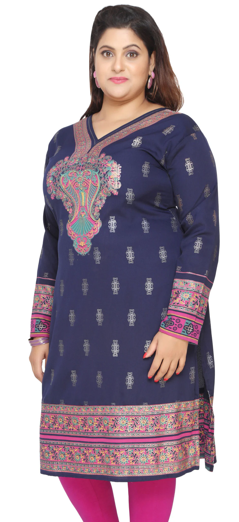 India Tunic Long Top Kurti Womens Plus Size Indian Clothes (Blue) - Image 3