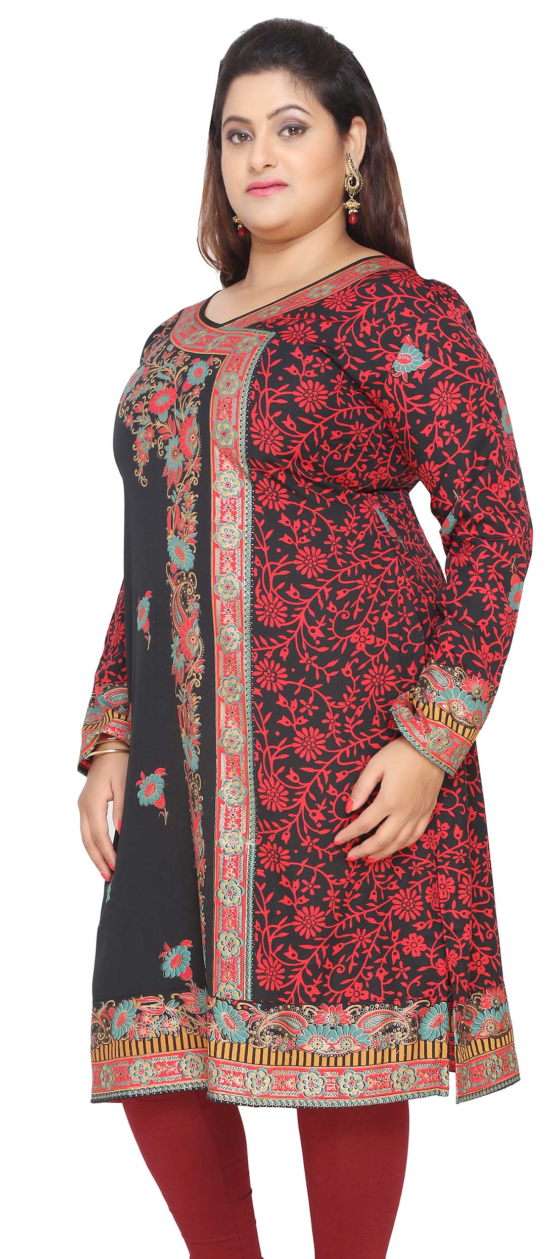 India Tunic Long Top Kurti Womens Plus Size Indian Clothes (Black) - Image 2