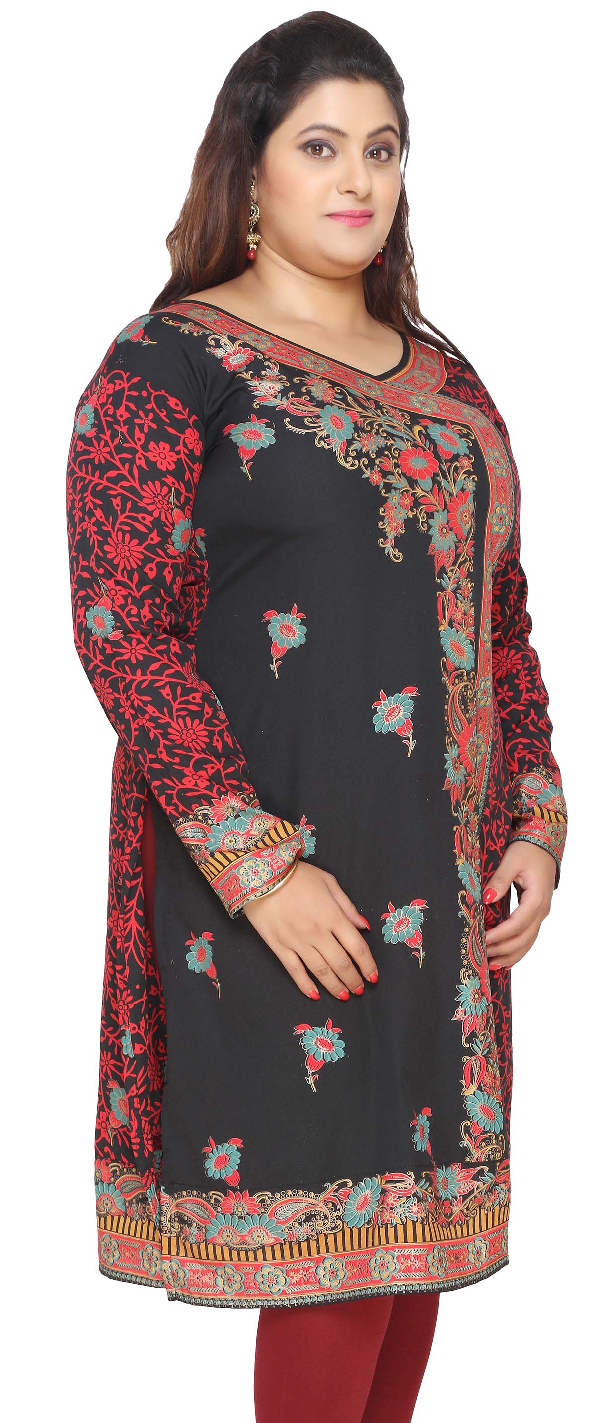 India Tunic Long Top Kurti Womens Plus Size Indian Clothes (Black) - Image 3