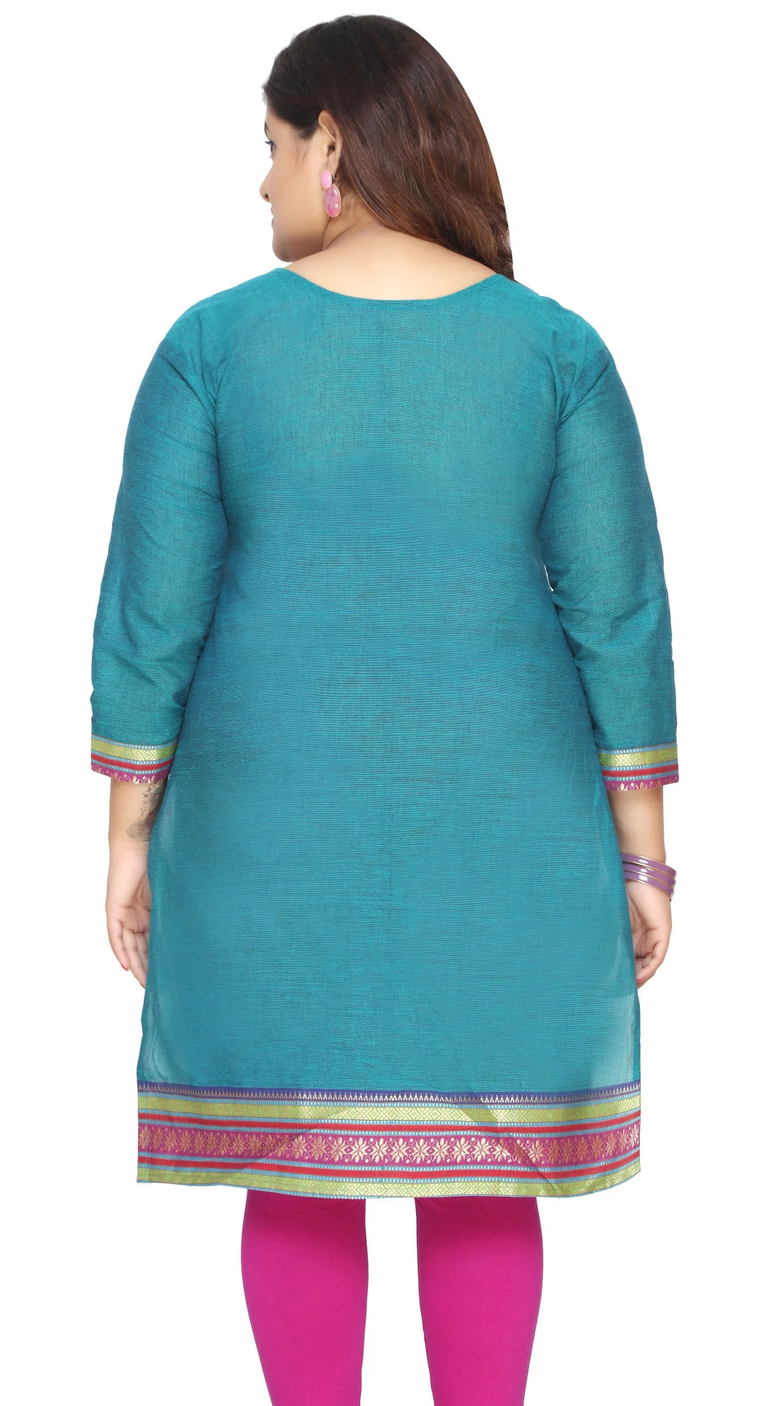 India Tunic Long Top Kurti Womens Plus Size Indian Clothes (Turquoise) - Image 3