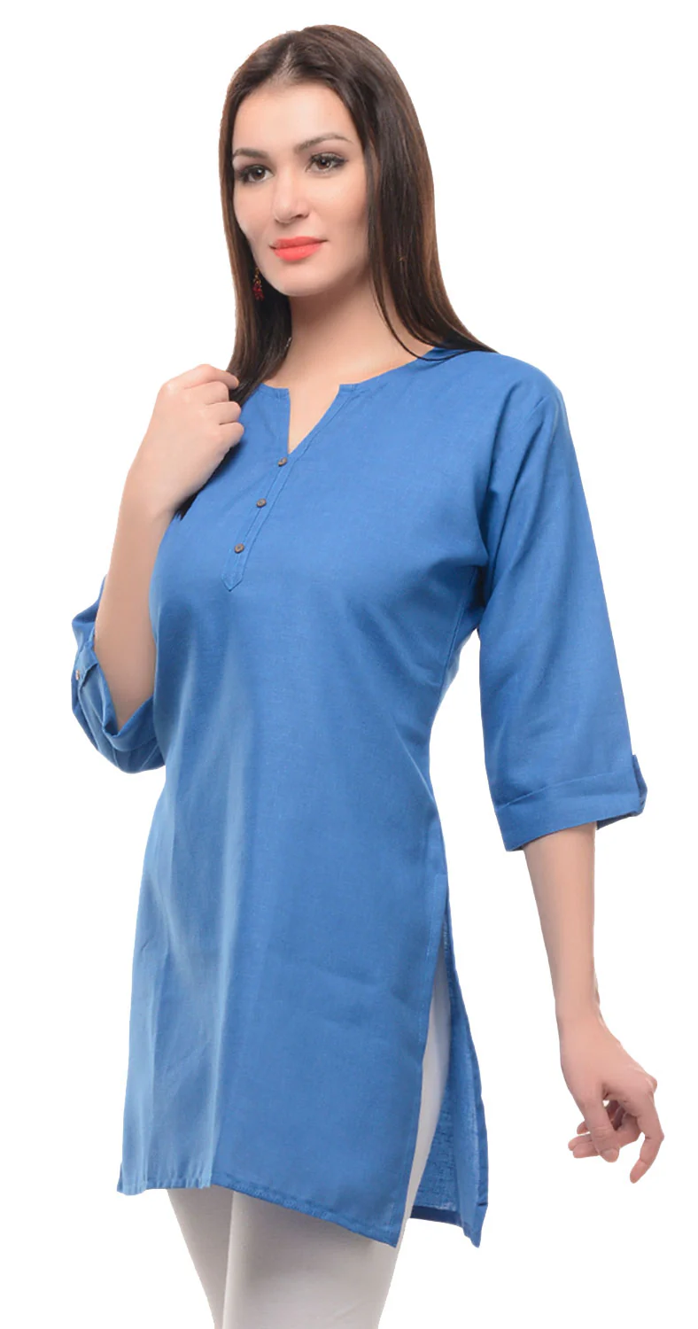 India Tunic Top Cotton Kurti Womens Indian Clothing (Blue) - Image 2