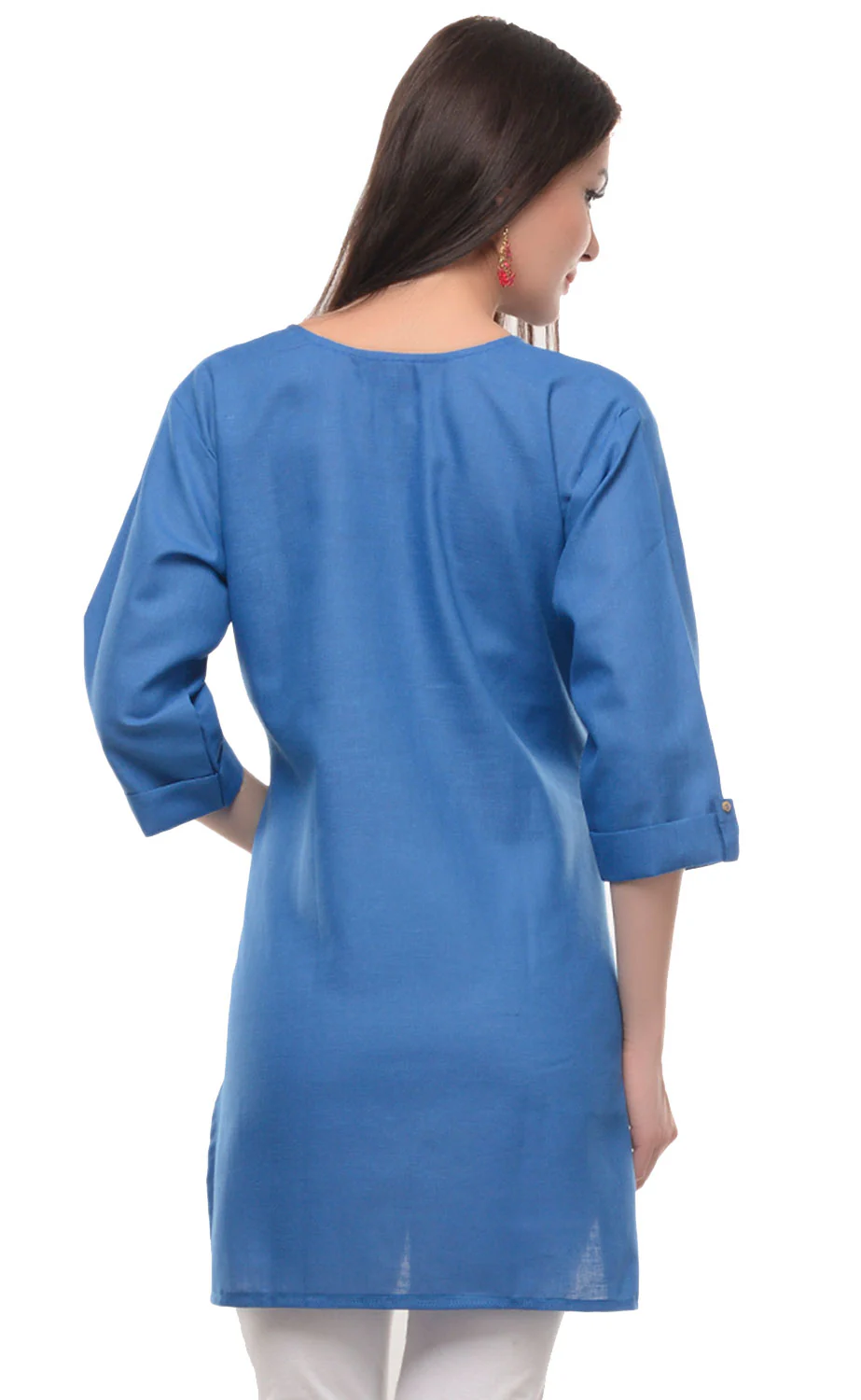 India Tunic Top Cotton Kurti Womens Indian Clothing (Blue) - Image 3