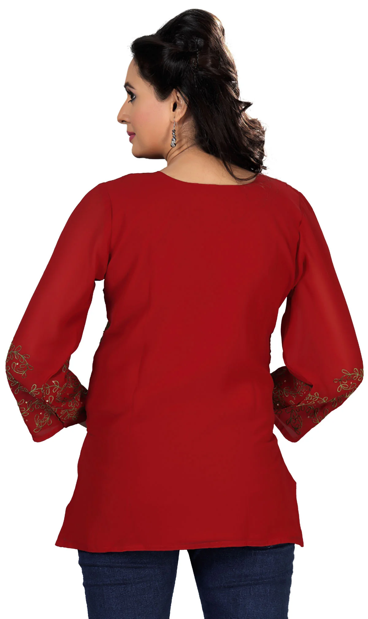 India Tunic Top Kurti Womens Embroidered Indian Clothing (Maroon) - Image 2