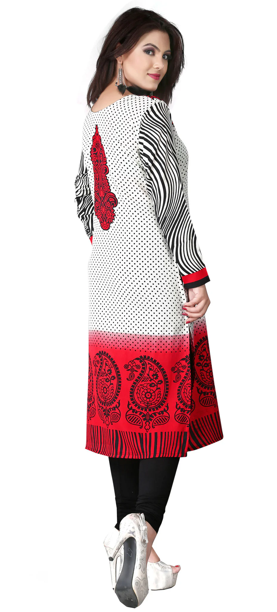 India Tunic Top Kurti Womens Long Blouse Indian Apparel (Red) - Image 4