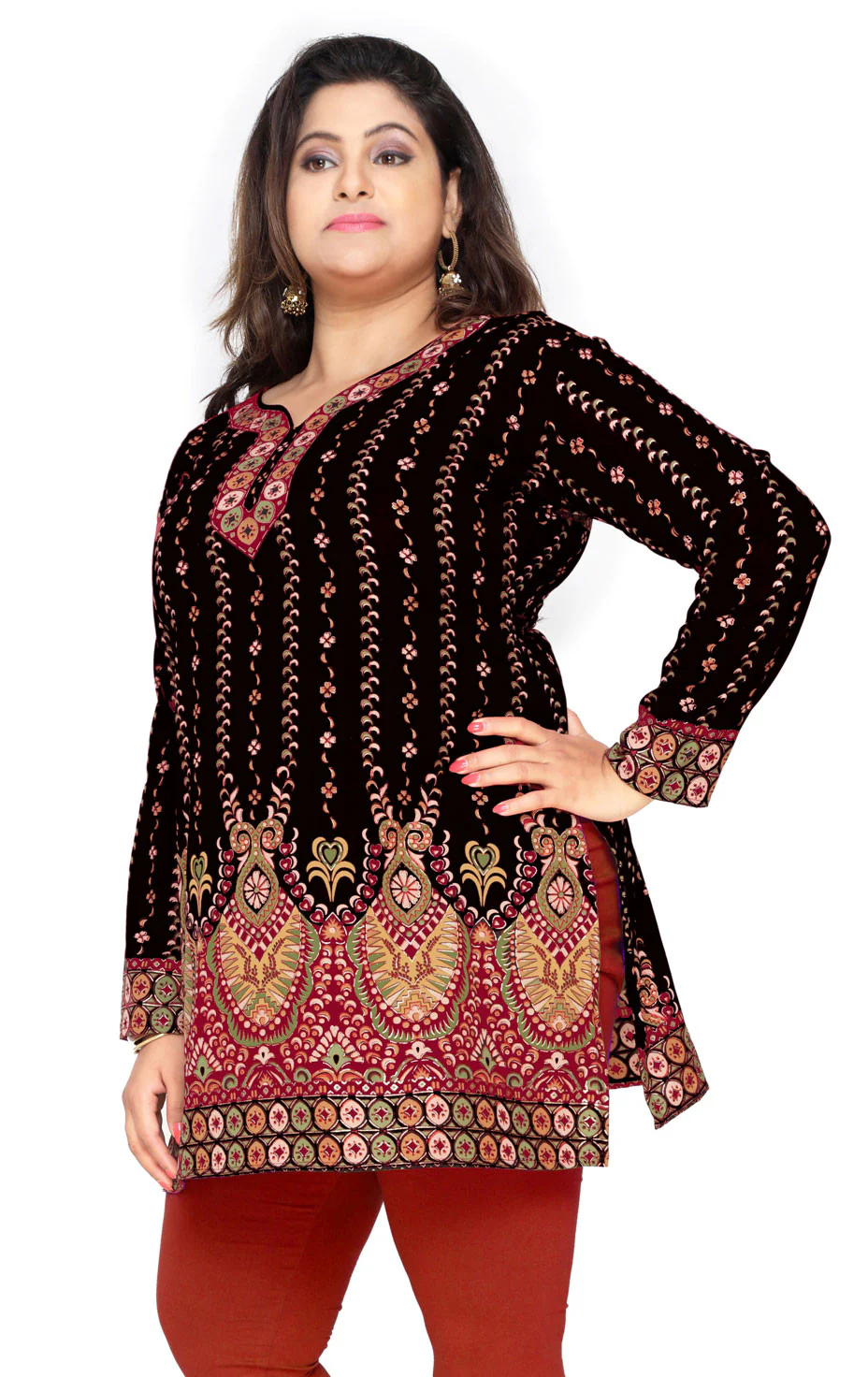 India Tunic Top Kurti Womens Printed Plus Size Indian Clothes (Black) - Image 2