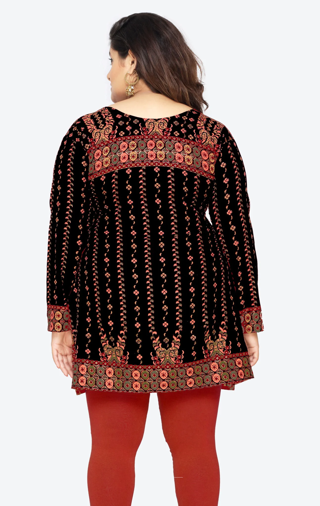 India Tunic Top Kurti Womens Printed Plus Size Indian Clothes (Black) - Image 3