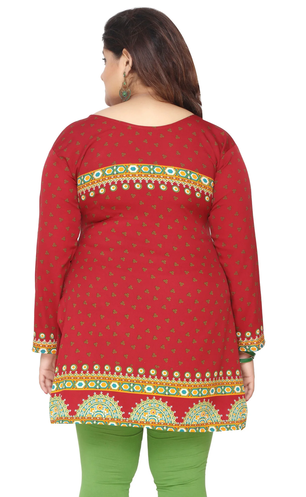 India Tunic Top Kurti Womens Printed Plus Size Indian Clothes (Red) - Image 3