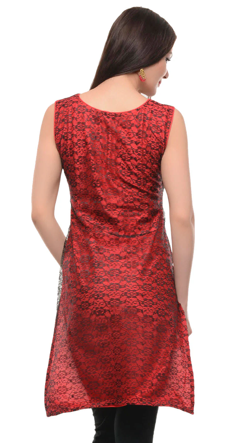 India Tunic Top Long Kurti Rayon Womens Sleeveless Indian Clothing (Maroon) - Image 3