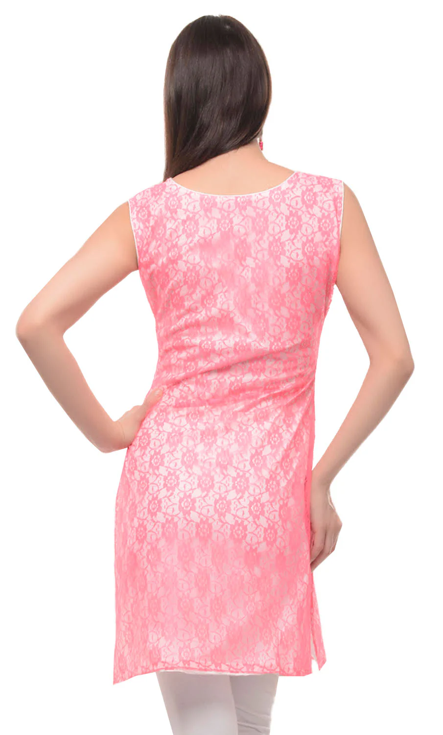India Tunic Top Long Kurti Rayon Womens Sleeveless Indian Clothing (Pink) - Image 3