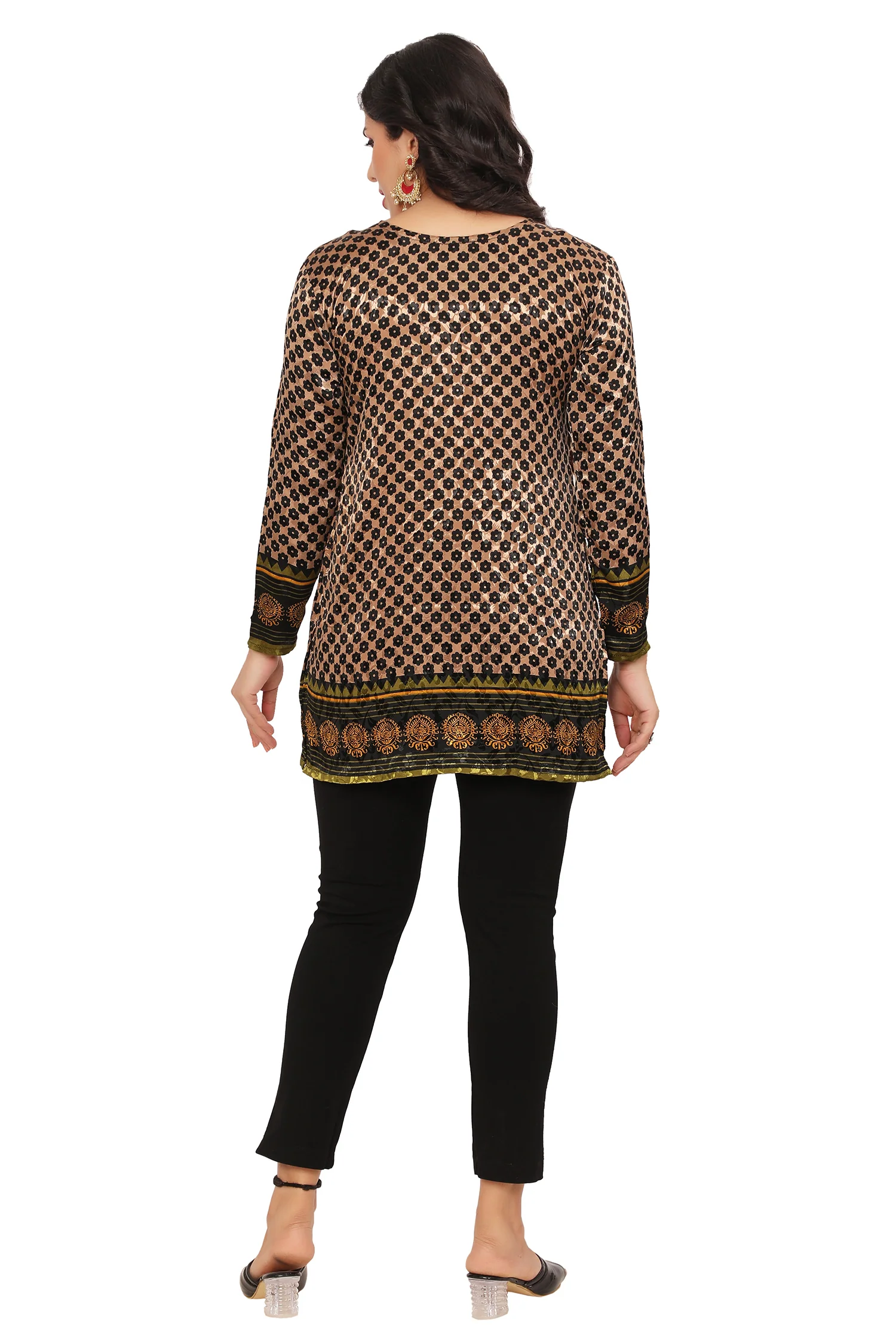 India Tunic Top Short Kurti Women's Printed Indian Clothing (Green) - Image 2