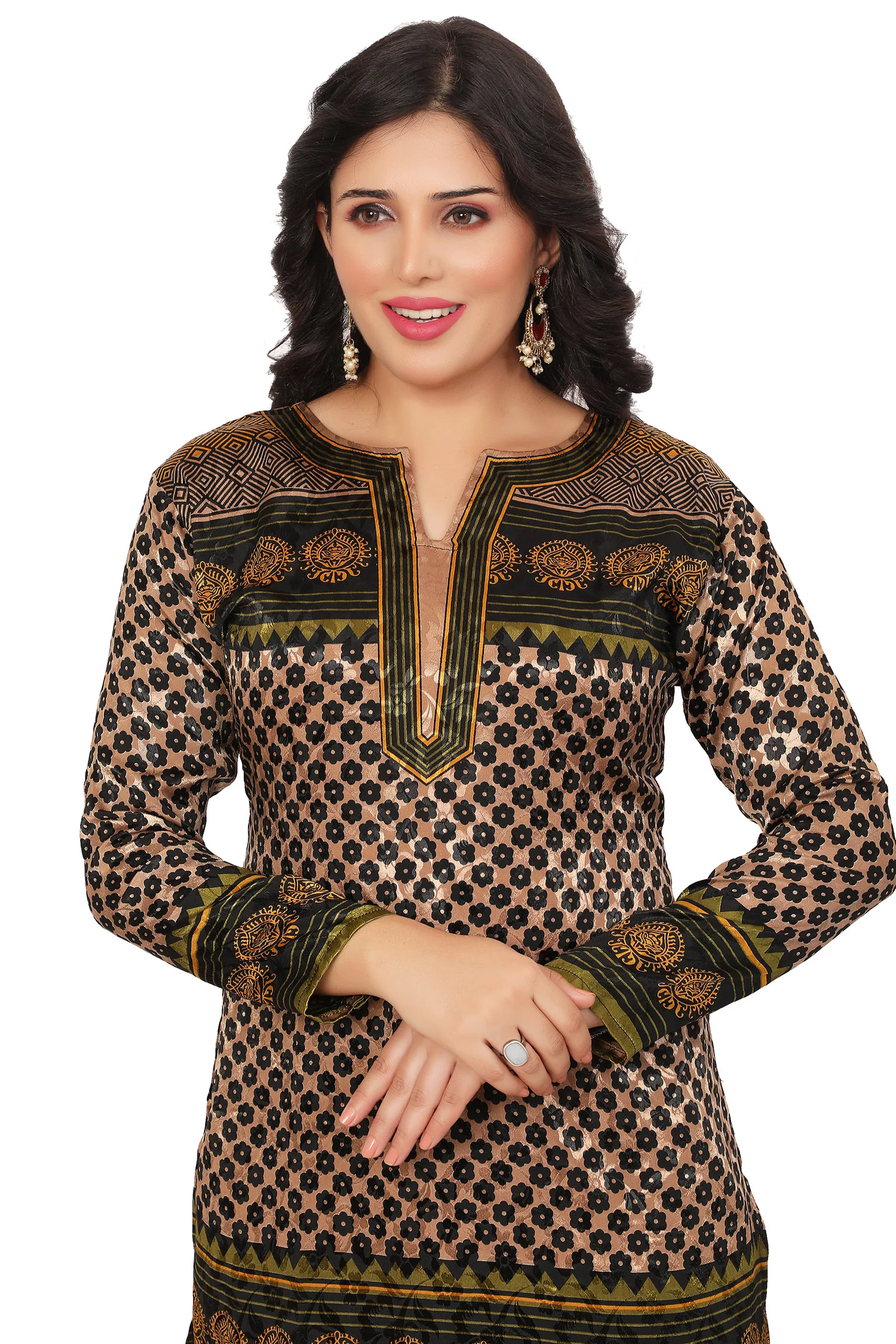 India Tunic Top Short Kurti Women's Printed Indian Clothing (Green) - Image 4