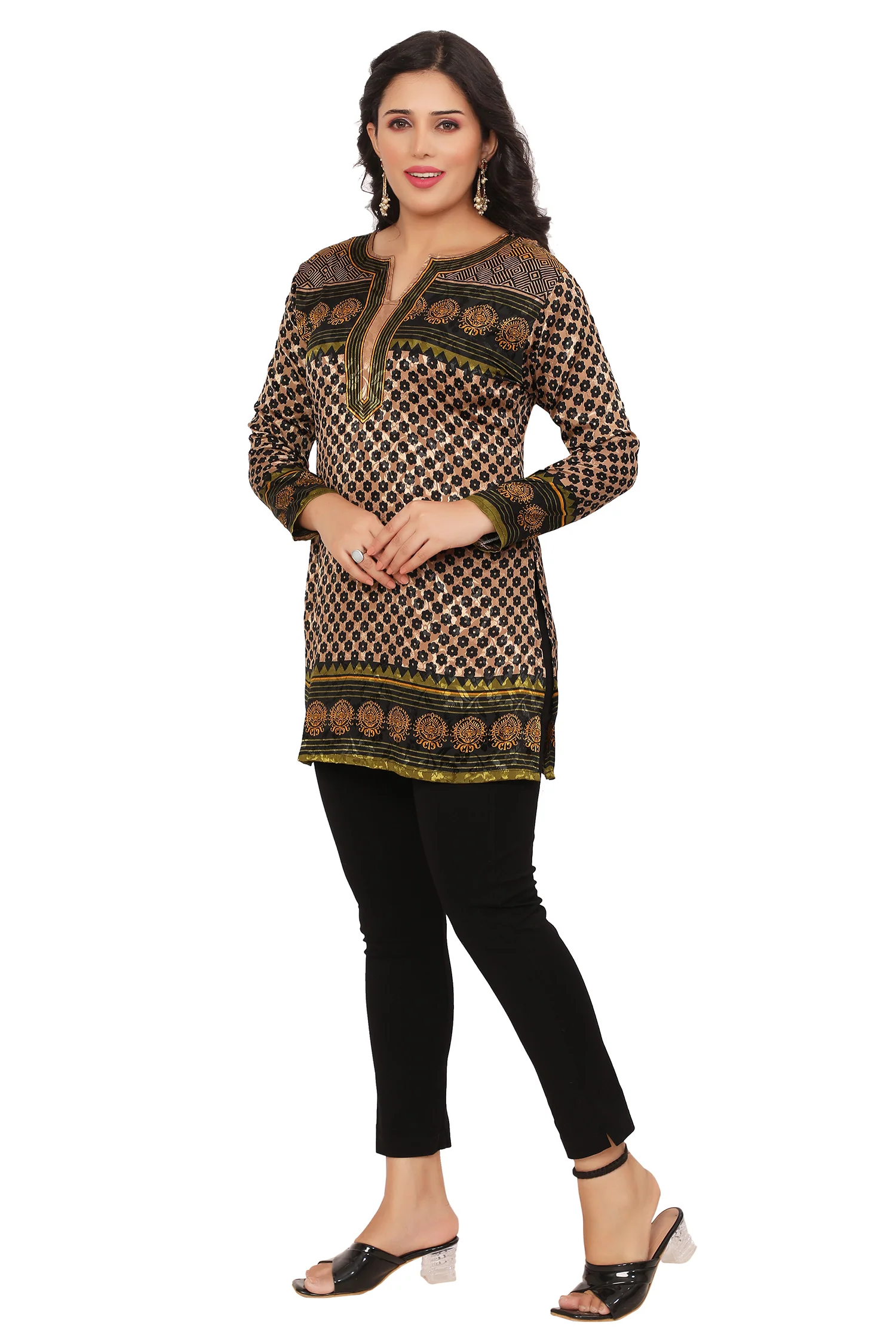India Tunic Top Short Kurti Women's Printed Indian Clothing (Green) - Image 6