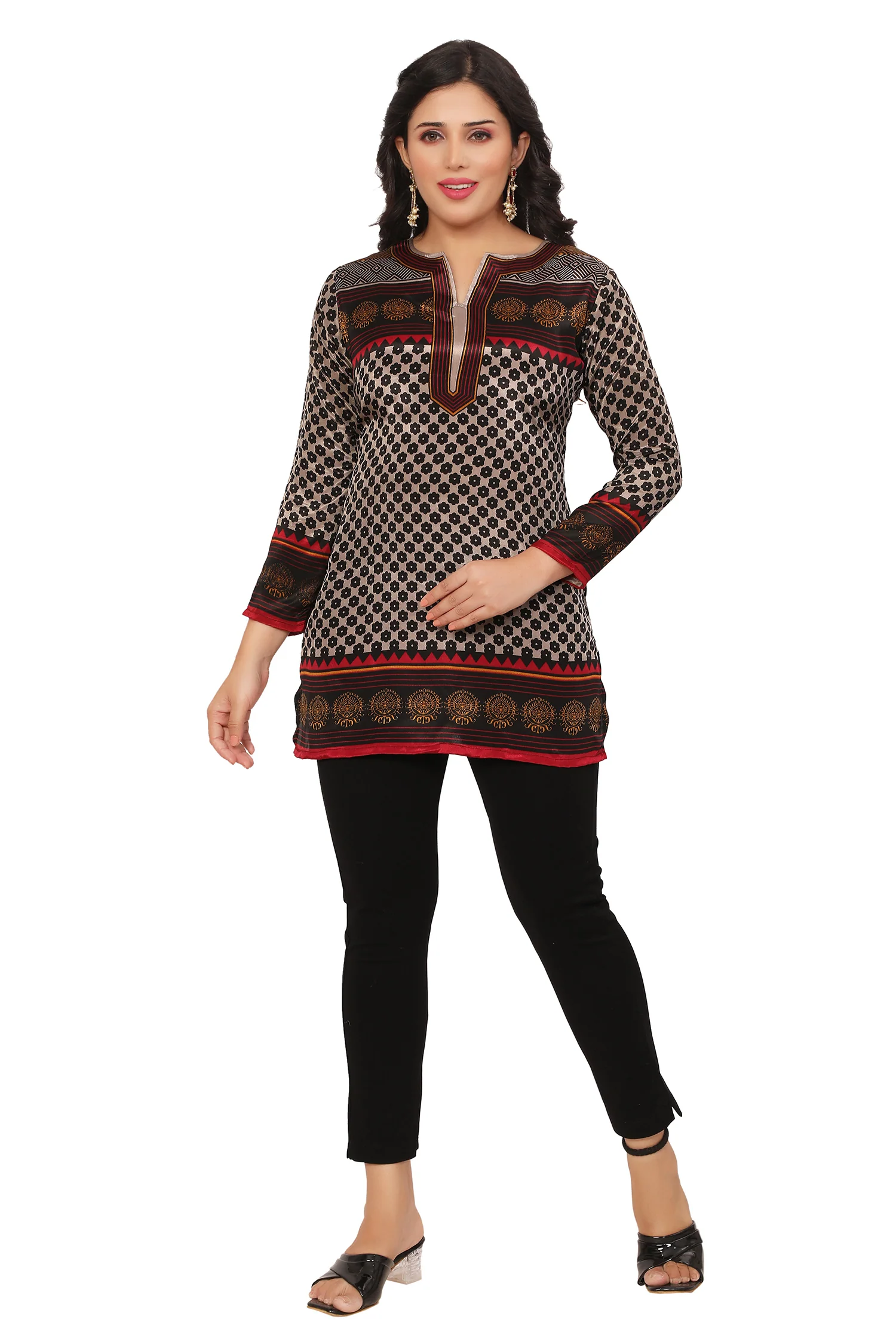India Tunic Top Short Kurti Women's Printed Indian Clothing (Magenta) - Image 4