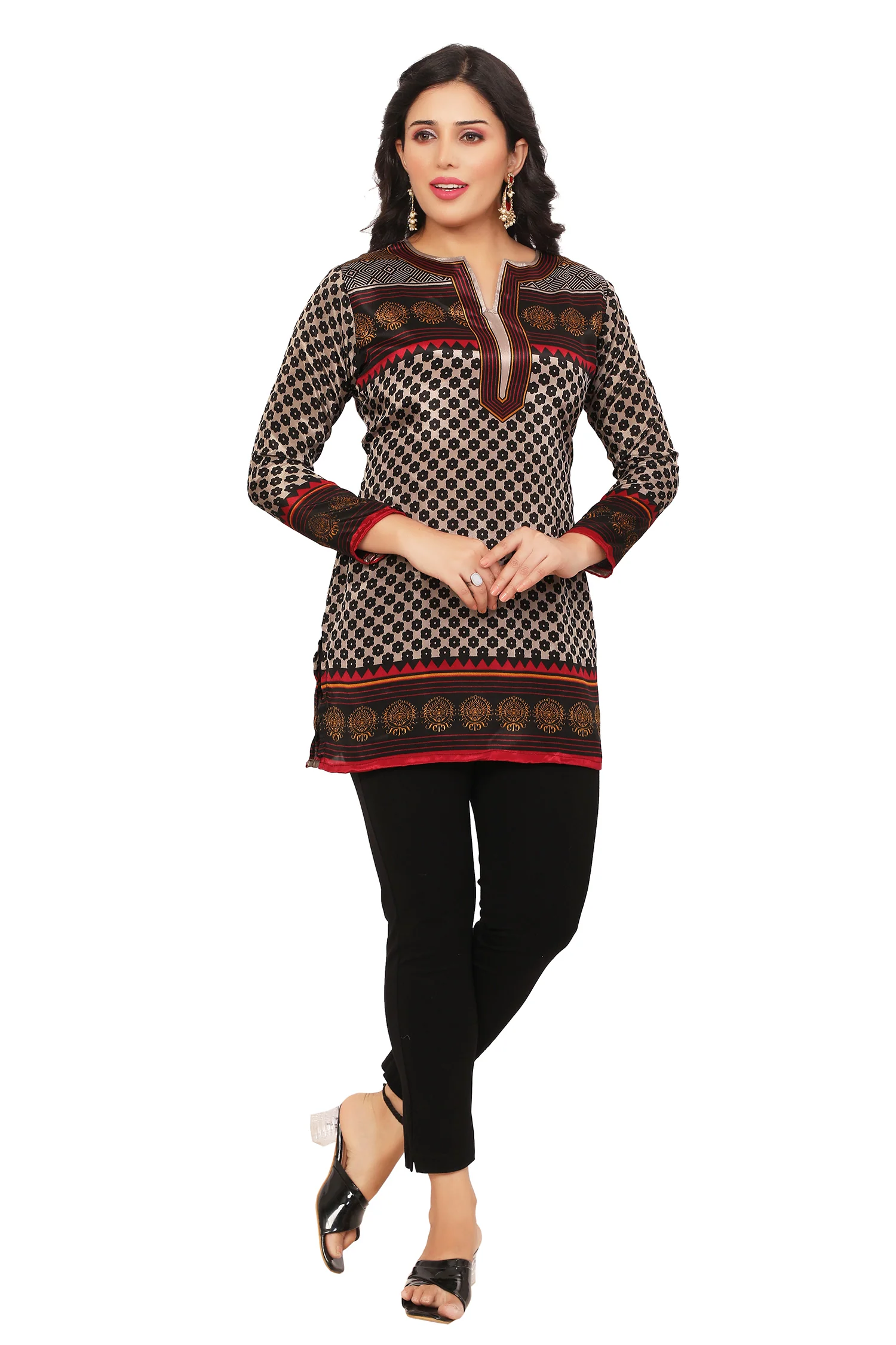 India Tunic Top Short Kurti Women's Printed Indian Clothing (Magenta) - Image 5
