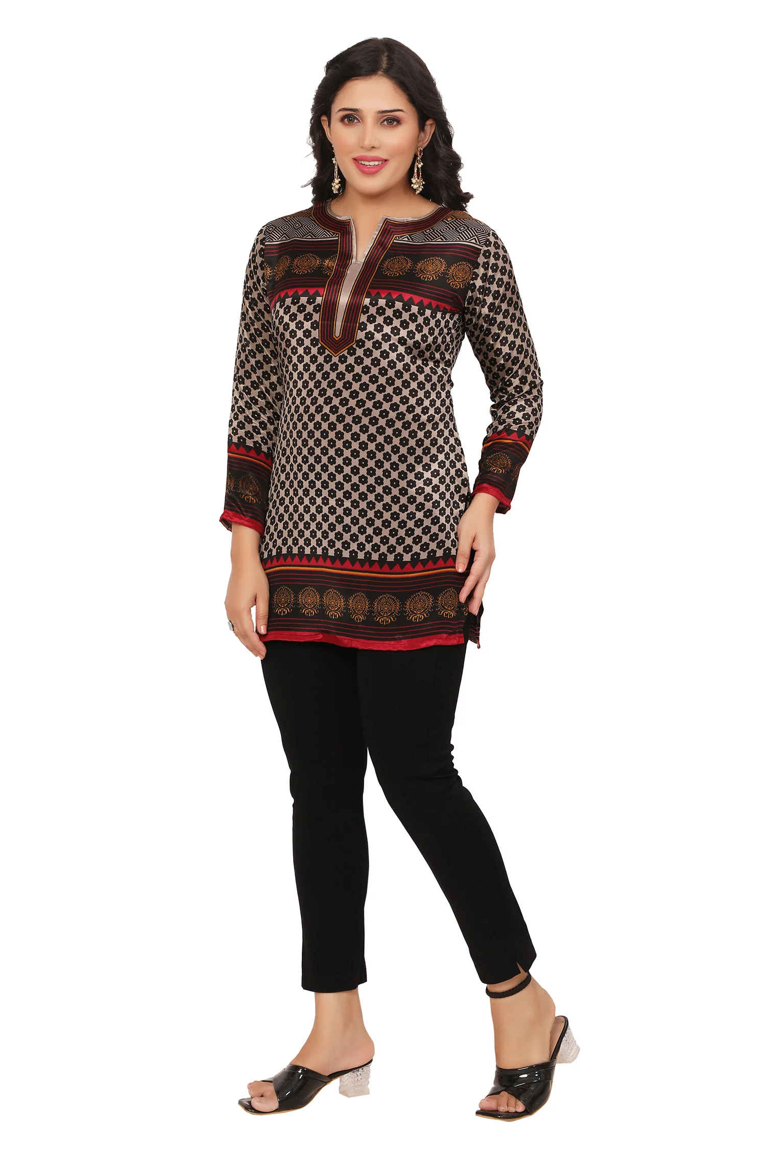 India Tunic Top Short Kurti Women's Printed Indian Clothing (Magenta) - Image 6