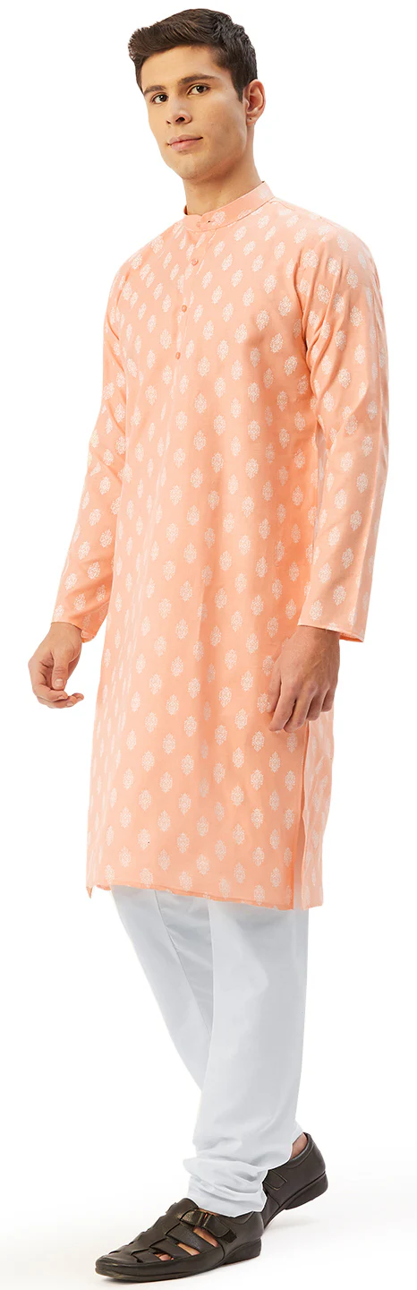 Indian Casual Dress Men's Cotton Kurta Pajama (Peach) - Image 2