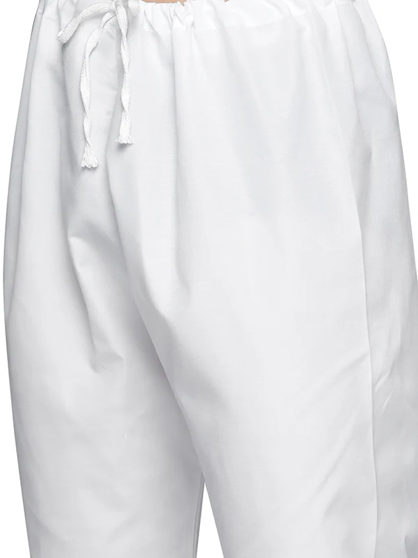 Indian Chikankari Embroidered Sequined Cotton Men's Kurta Pajama (White) - Image 5