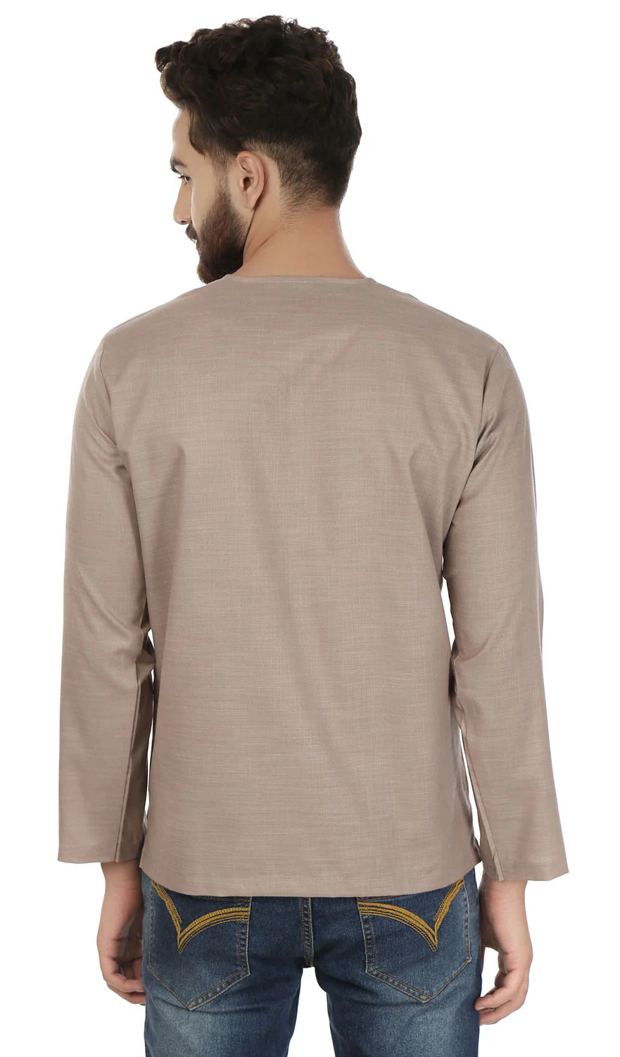 Indian Clothing Cotton Short Kurta for Men (Brown) - Image 3