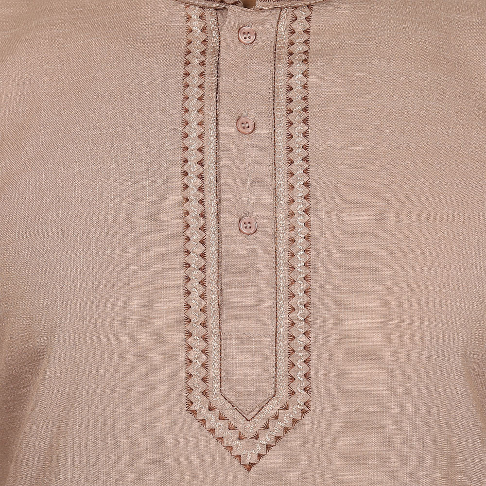 Indian Clothing Embroidered Cotton Short Kurta for Men (Brown) - Image 5