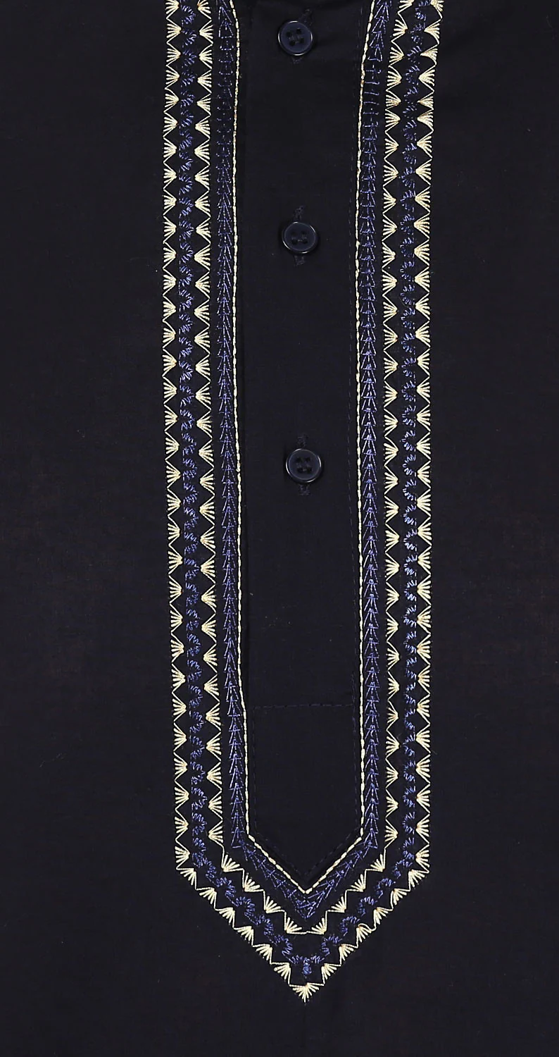 Indian Clothing Embroidered Cotton Short Kurta for Men (Dark Blue) - Image 5