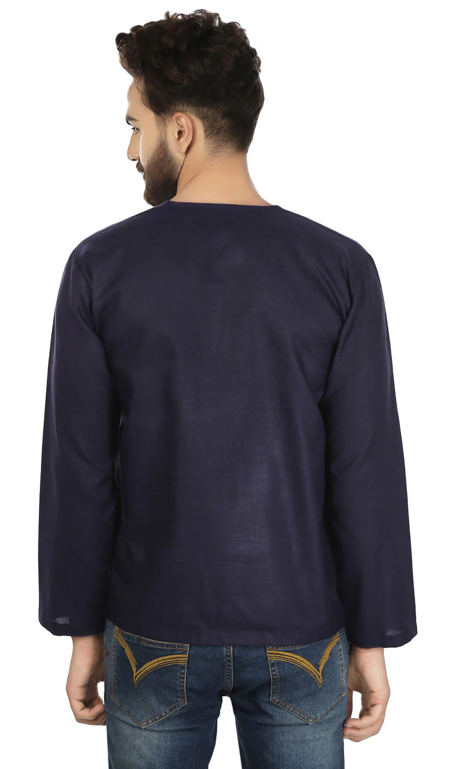 Indian Clothing Cotton Short Kurta for Men (Dark Blue) - Image 3