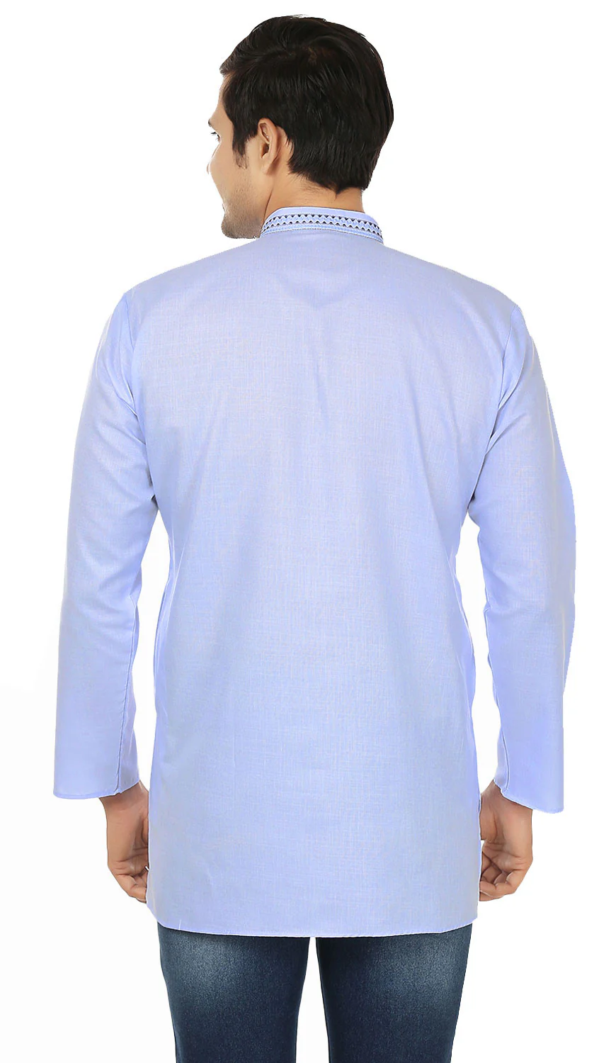 India Clothing Cotton Short Kurta Shirt for Men (Light Blue) - Image 3