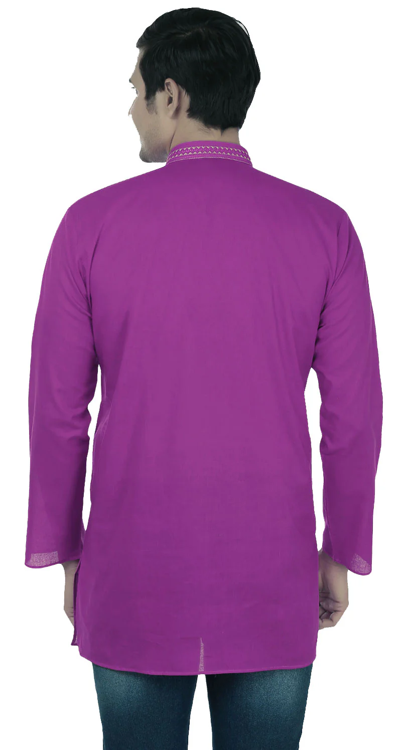 India Clothing Cotton Short Kurta Shirt for Men (Purple) - Image 3
