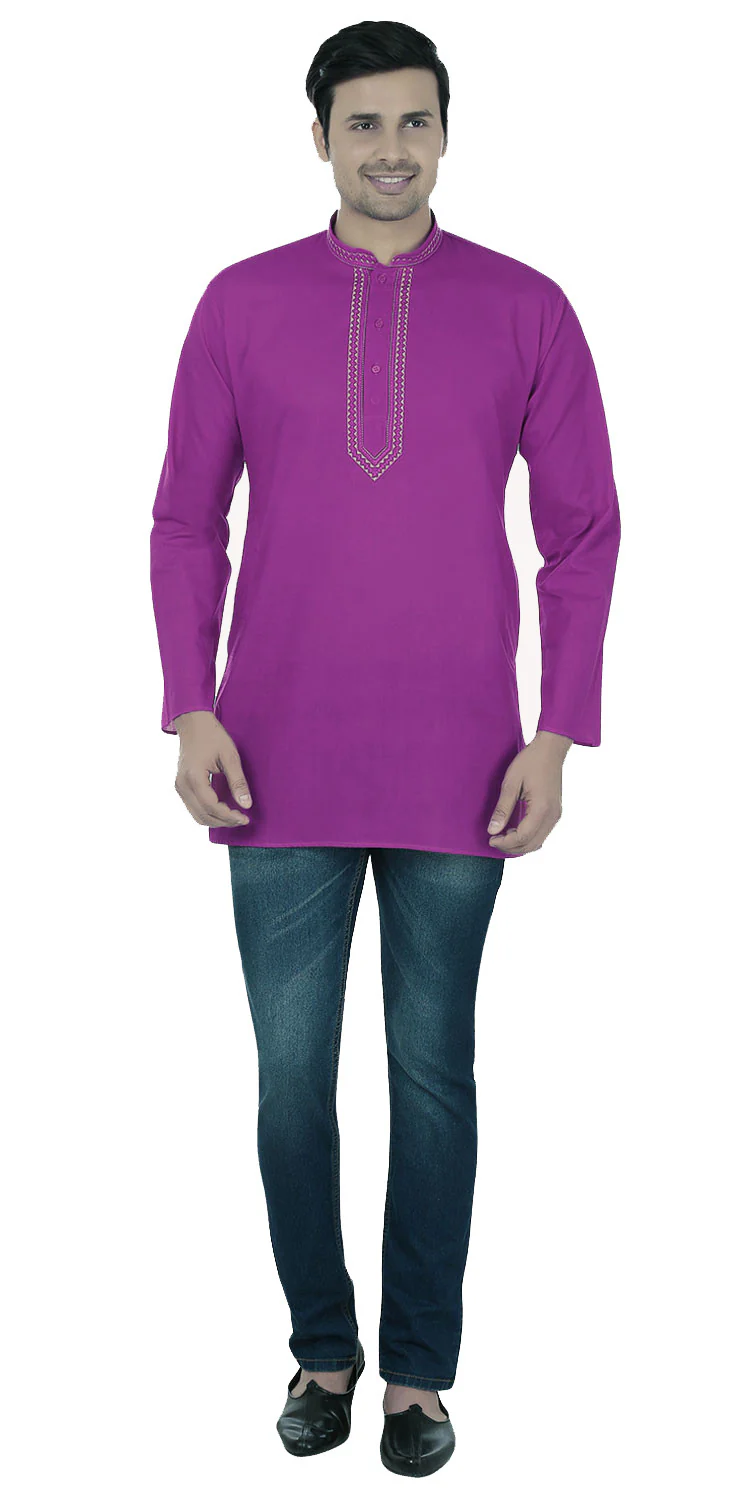 India Clothing Cotton Short Kurta Shirt for Men (Purple) - Image 4