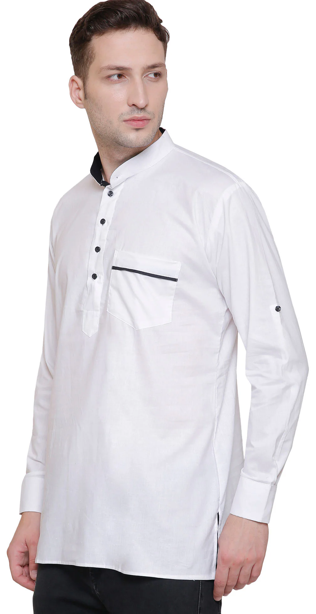 Indian Clothing Fashion Mens Designer Kurta Cotton (White) - Image 2